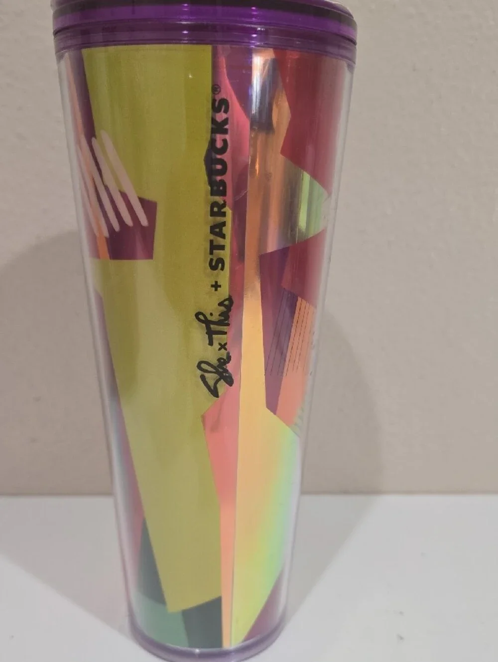 Starbucks Purple and Orange Illustrated Plastic Tumbler with Straw